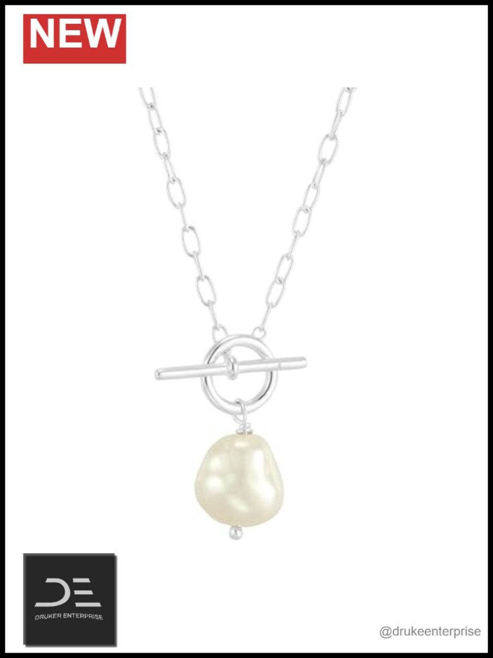 Sterling Silver Pearl Pendant Necklace 18in Toggle Clasp